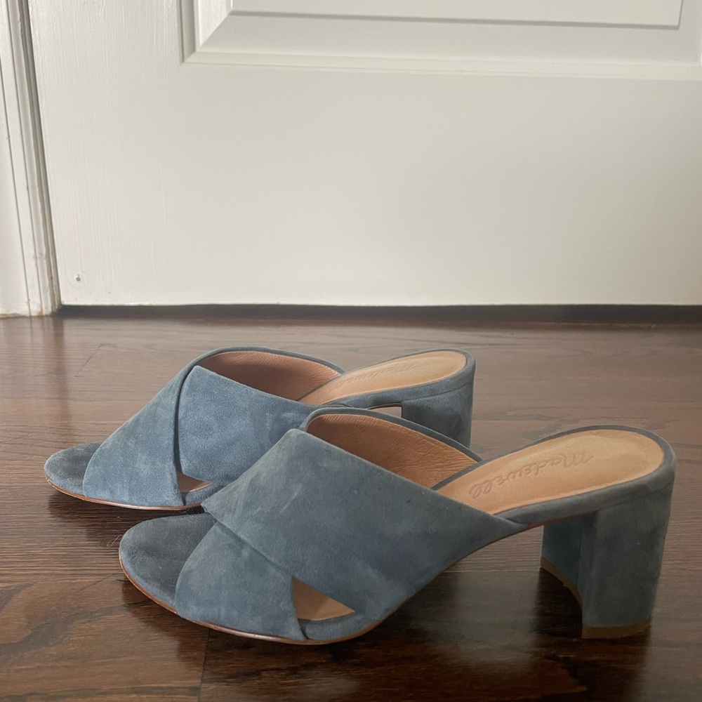 Madewell denim blue suede heeled sandal